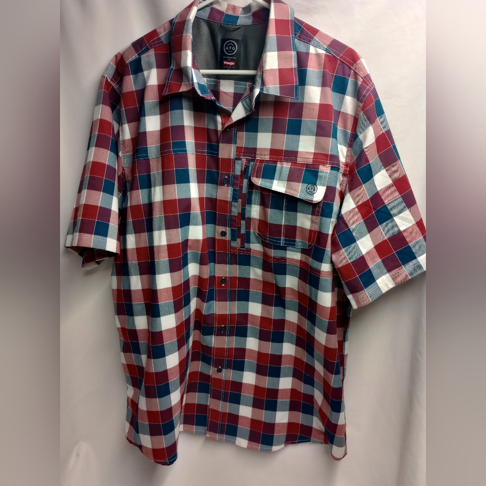 Wrangler ATG Mens Shirt‎ Button Up Short Sleeve Front Pocket Plaid XL
